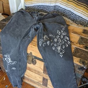 Custom painted Gitano High-Waisted black Mom Jeans 32" waist